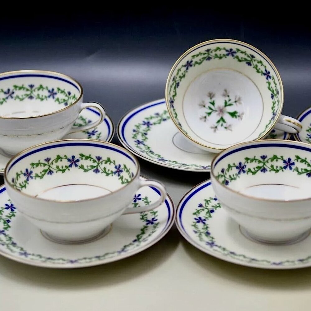 Set of 4 Charles Ahrenfeldt France Limoges Trocadero Tea Cups Saucers c1945-69